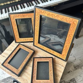 4 Vintage 90's Leather & Wood Picture Frames | Honey & Black item