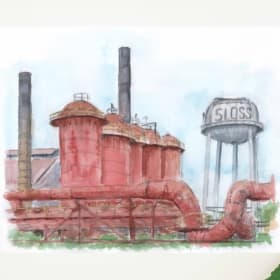 Sloss Furnace Watercolor Print, framed item