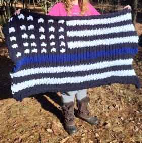 “Backing The Blue” Hand-knit soft chunky yarn. American Flag item