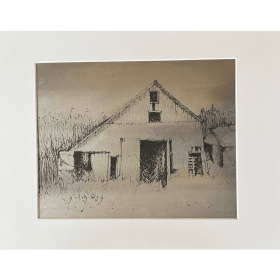 #123 Barn laser etching on metal by A.S. Pirozzoli item