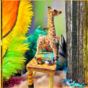 Crochet Covered Giraffe Reading Chair with books by Joanne item