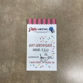 Pete's Dairy Bar $20 Gift Certificate item