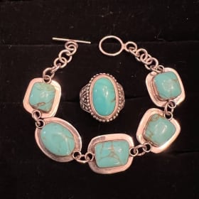 Sterling Silver and Turquoise Ring and Toggle Bracelet item
