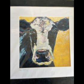#75: Maize and Blue Moo - Matted Cow Print, by Kim Rhoney item