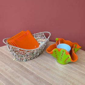 Handmade Salsa Dish + 4 Plates (Orange) item