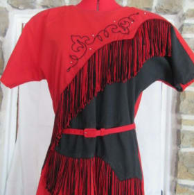 Red & Black Short Sleeve Fringed Ropoer Dress item