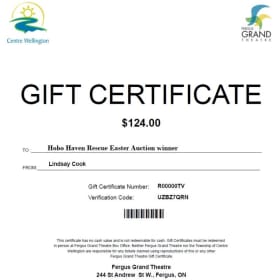 $124 Gift Certificate Fergus Grand Theater item