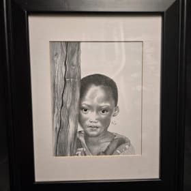 The Child by Tree, Framed Charcoal/Graphite Original Art item