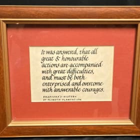 Plymouth plantation Hand Written Calligraphy in Frame item
