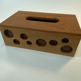 Artisanal Wooden Tissue Box with Architectural Inspiration item