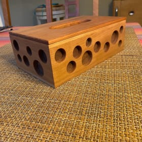 Artisanal Wooden Tissue Box with Architectural Inspiration item