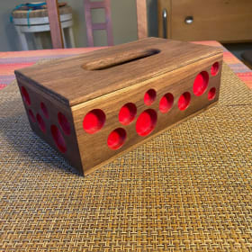 Artisanal Wooden Tissue Box with Vibrant Accent Design item