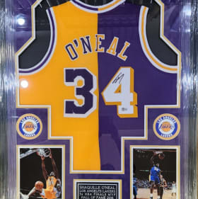 Lakers Shaq O'Neal Signed, Deluxe-Framed Home/Away Jersey item