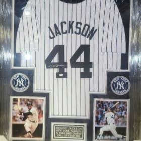 Yankees Reggie Jackson Signed, Deluxed-Framed Jersey item