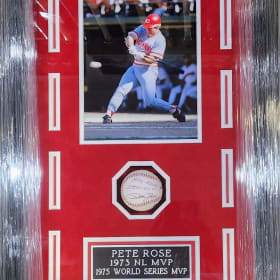 Reds Pete Rose Signed, Inscribed Baseball in Shadowbox item