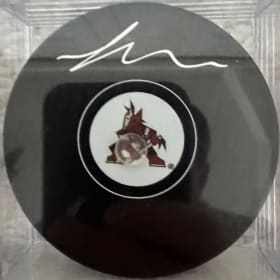 Signed Logan Cooley Arizona Coyotes Puck item