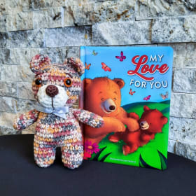 SOLD Crocheted Bear & Board Book item