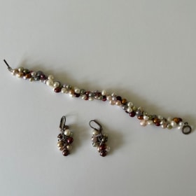 Multicolored Pearl Earrings and Bracelet Set (value $55) item