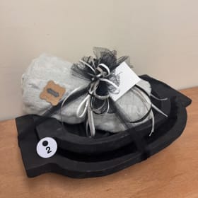 Lot 2 - Gift basket - two wooden baskets and MudPie Blanket item