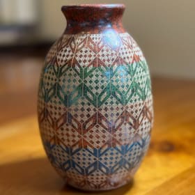 Multi color etched vase #6 (7" tall) item