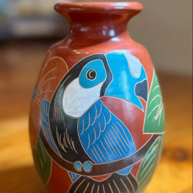 Toucan etched vase #11 (7" tall) item