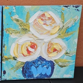 2 pc Bright Textured Floral Canvas Wall Art item