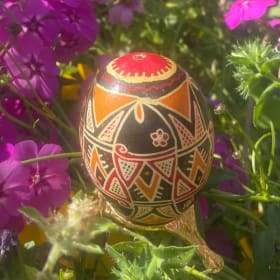 Hand-painted Slavic Blown Out Chicken Egg with Stand item