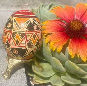 Hand-painted Slavic Blown Out Chicken Egg with Stand item