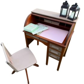 Charming Vintage Children's Roll-Top Desk and Chair Set item