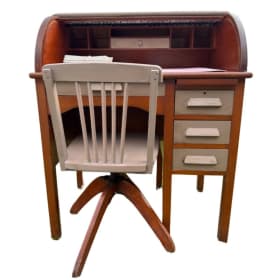 Charming Vintage Children's Roll-Top Desk and Chair Set item