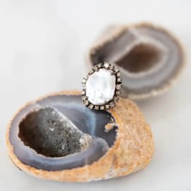 Amber Erin - Natural Pearl and Champagne Diamond Ring item