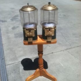 Vintage Gumball Machines (2) With Wooden Stand & Key item