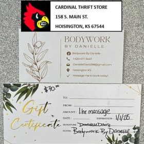 One Hour Massage by Cardinal Thrift Store - Value: $70 item