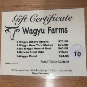 Lot 10 - Wagyu Farms $250 Value Gift Certificate item