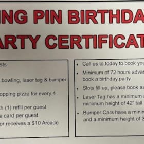 King Pin Birthday Party Package Certificate - The Alley item