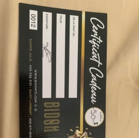 Certificat cadeau de 50$ au restaurant Bidon a Ste-julie item