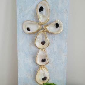 Oyster Shell Cross on Painted Wood Panel item