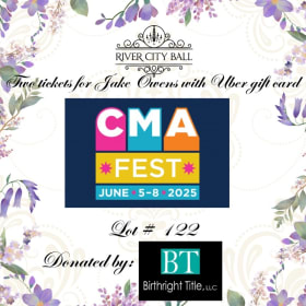 Lot 122 - (2) CMA Fest tickets Jake Owens 2/Uber gift card item