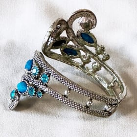 Silver & Blue Rhinestone Cuff Bracelet – Costume Jewelry item