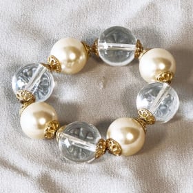 Pearl & Crystal Beaded Stretch Bracelet – Costume Jewelry item