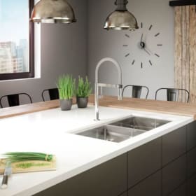 Chrome kitchen faucet with pull-down spring spout item