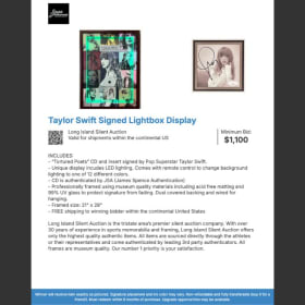 Taylor Swift Signed “Tortured Poets” Lightbox Display item