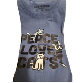 Life is Good Peace Love Cats T-Shirt Women's Large item