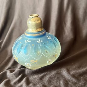 Antique letter writing kit - glass ink well and oil burner item