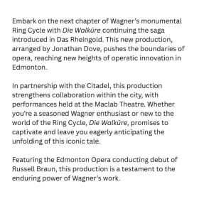 2 Tickets to Edmonton Opera's Die Walküre (Monday, June 9) item