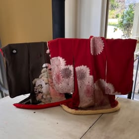 Antique miniature Japanese Kimono set with hangers item