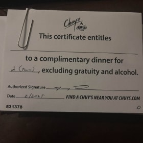 Chuy's Dinner for two (2 certificates) item