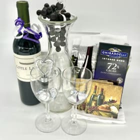 Wine, Decanter and chocolate gift basket item