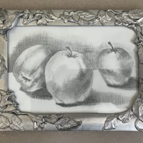 Apple Trio Original Graphite Pencil Drawing by Tracy Joyce item