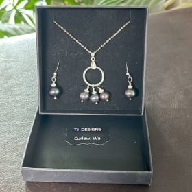 Genuine Black Pearl & Sterling Silver Necklace Set item